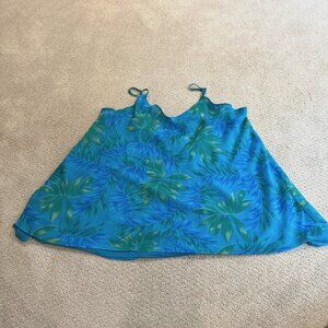 Cacique Babydoll Chemise Panty Set Sheer Tropical Print Blue Green Size 22/24